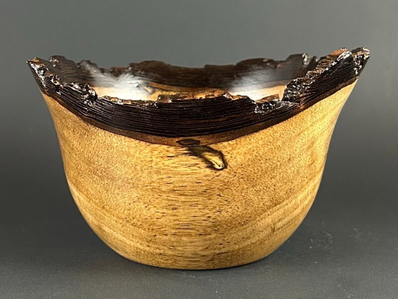 Deep golden-edge bowl. Deep golden bowl with a broad dark bark edge.